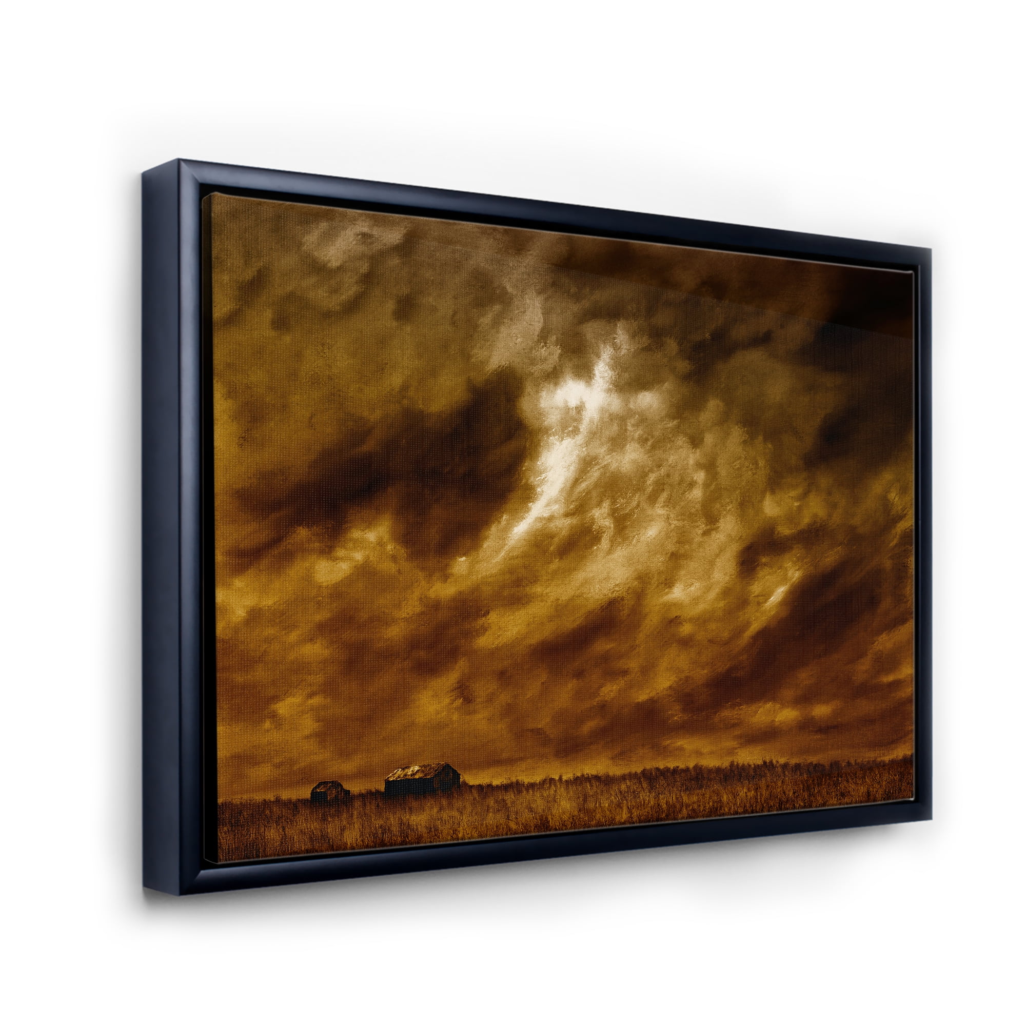 Designart 'Desert Farmhouse Under Cloudy Sky II' Farmhouse Framed Canvas Wall Art Print
