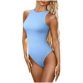 thumbnail image 1 of Timegard Justaucorps Femme Côtelé Col Rond Sans Manches Moulant Confortable Combinaisons Culottes Couleur Unie Décontracté, 1 of 5