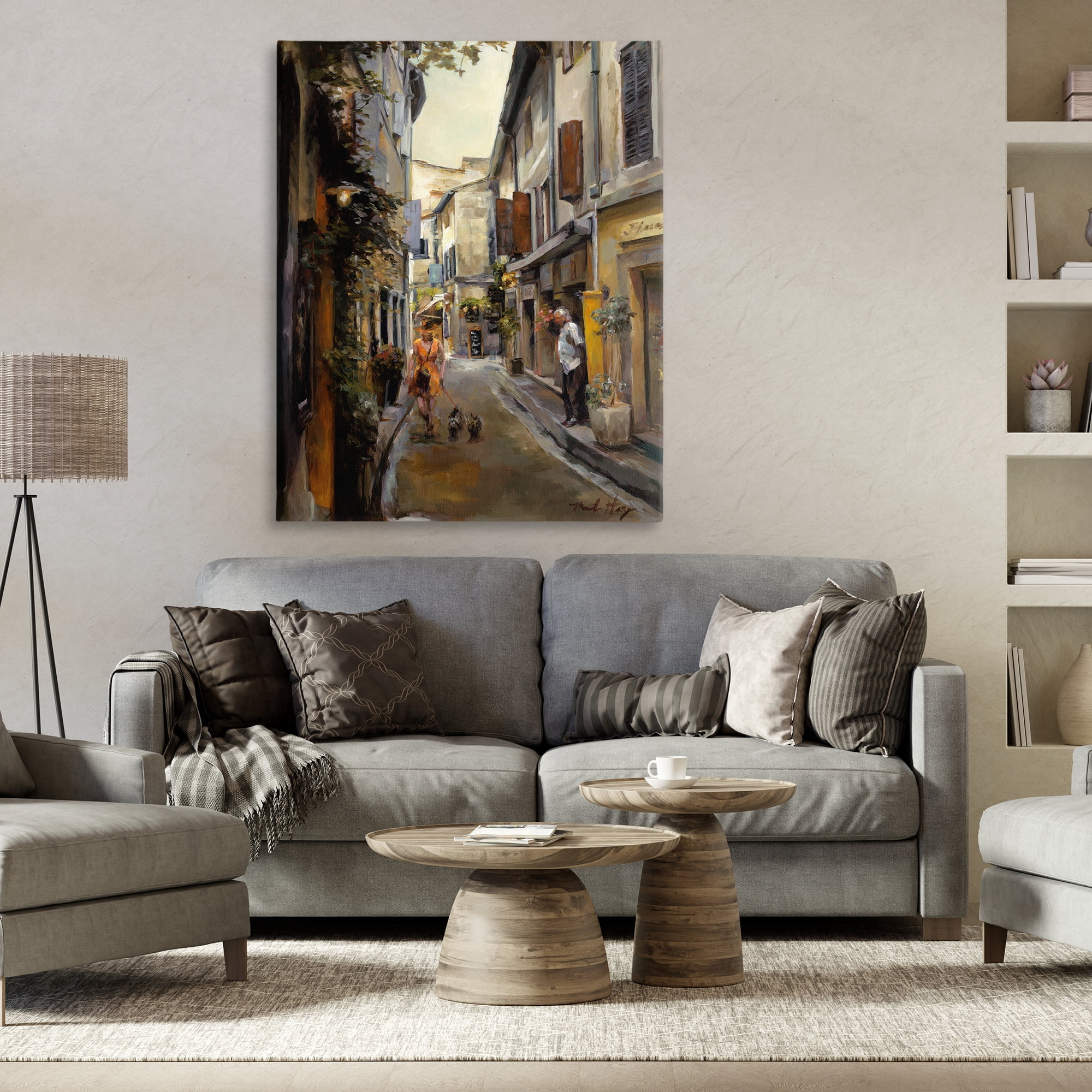 Stupell Industries European City Dog Walk Buildings & Architecture Painting Wrapped Canvas Art Print Wall Art, 36 x 48