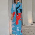 thumbnail image 4 of EGNMCR Robes de Vacances pour Femmes Robe Décontractée à Manches Longues avec Boutons et Imprimé Contrasté, 4 of 6