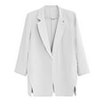 thumbnail image 5 of Povozer Cotton Linen Blazer Jacket for Women Business Dressy Long Sleeve Blazer Loose Casual Single Button Office Blazer Jackets(White,XL), 5 of 5