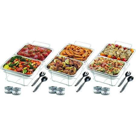 

Plastible Silver Chafing Dish with Wire Stand 33 Piece - Full and Half Size Table Pans with Lids