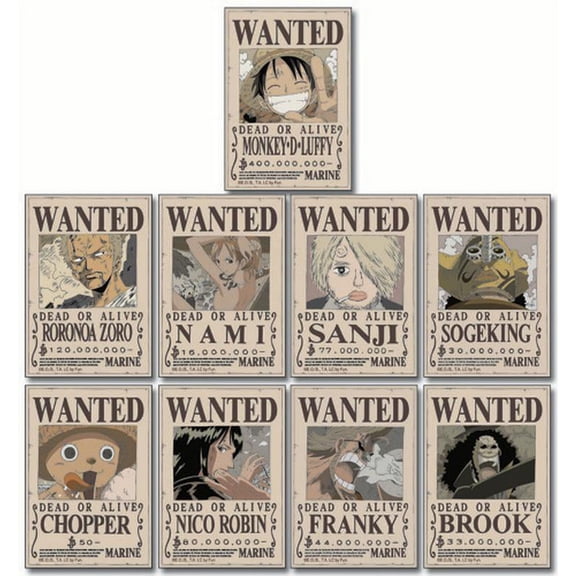 One Piece- Straw Hat Crew Wanted Posters Sticker Set 3"