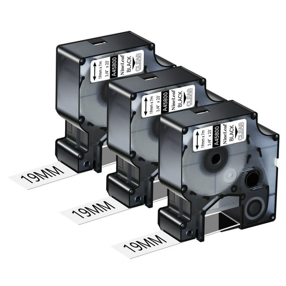 NineLeaf 3PK Compatible for DYMO D1 45800 3/4" x 23' (19mm x 7m) Black on Clear Label Maker Tape for Label Manager 450 450D Label Maker