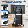 thumbnail image 6 of RTVR Rolling TV Cart Stand on Wheels for 37-75 inch TVs with Storage Shelves, Reinforced Wide Base up to 150lbs, Black, 6 of 9