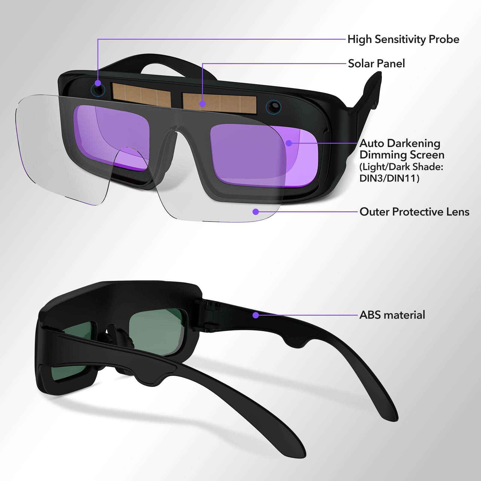 TRQWH Welding Glasses Auto Darkening Safety Goggles Solar True Color Welder Glasses Eyes Protective PC Lens Welder Mask Welding Helmet for TIG MIG ARC Weld Plasma Cut Grinding