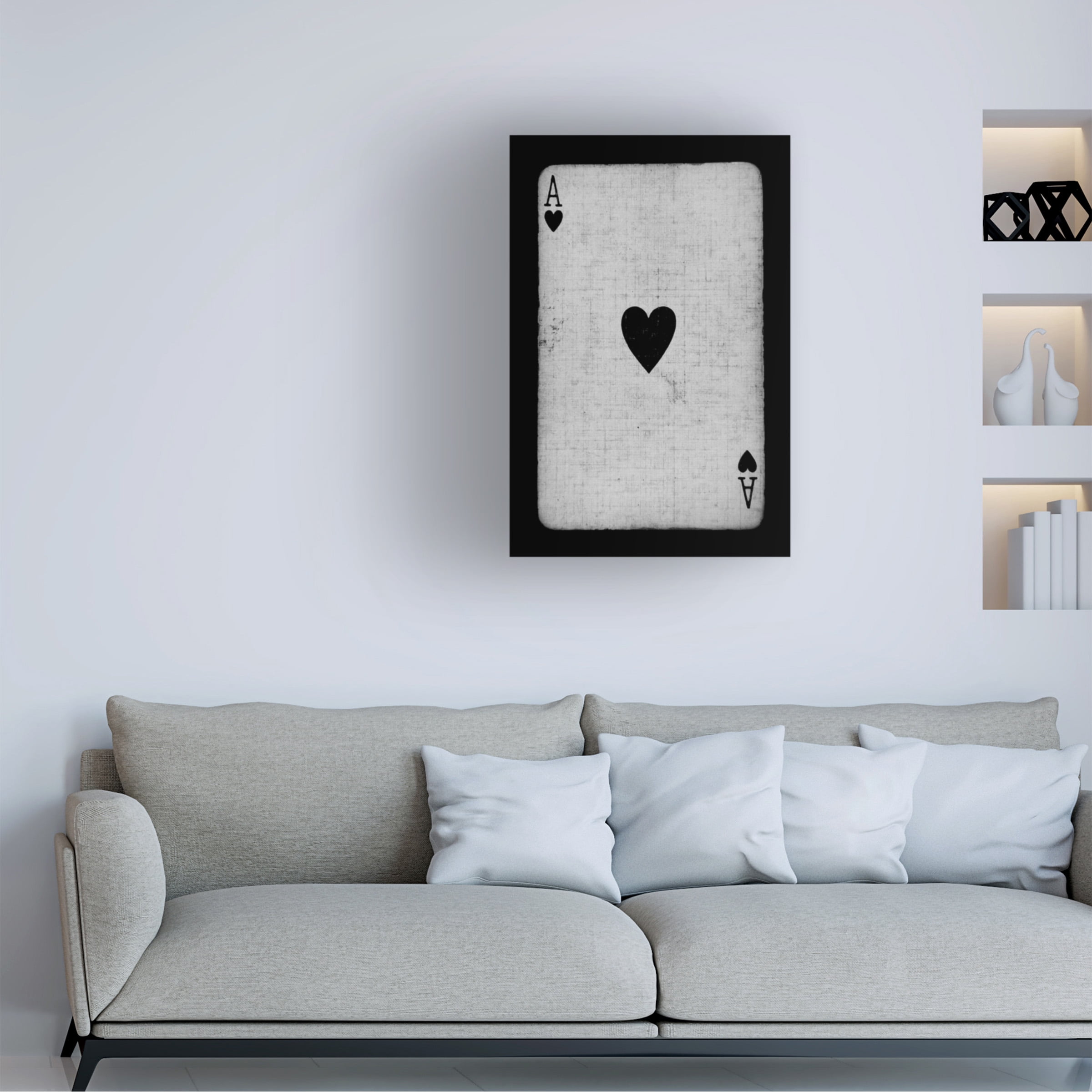 Canvas Wall Art - Tom Quartermaine 'Ace of Hearts Black and White' Wall Art for Living Room, Bedroom, or Office Décor by Trademark Fine Art - 30 x 47 Inches