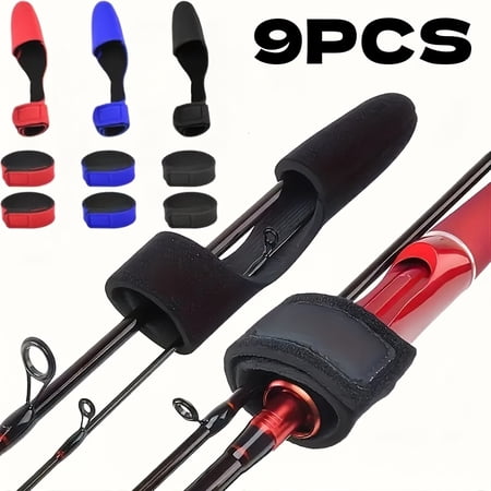 9pcs Fishing Rod Holders Rod Protective Sleeves Elastic Tip Protectors Multi-Directional Wrapping Outdoor Fishing Additions Ensuring Firm Binding And Protection