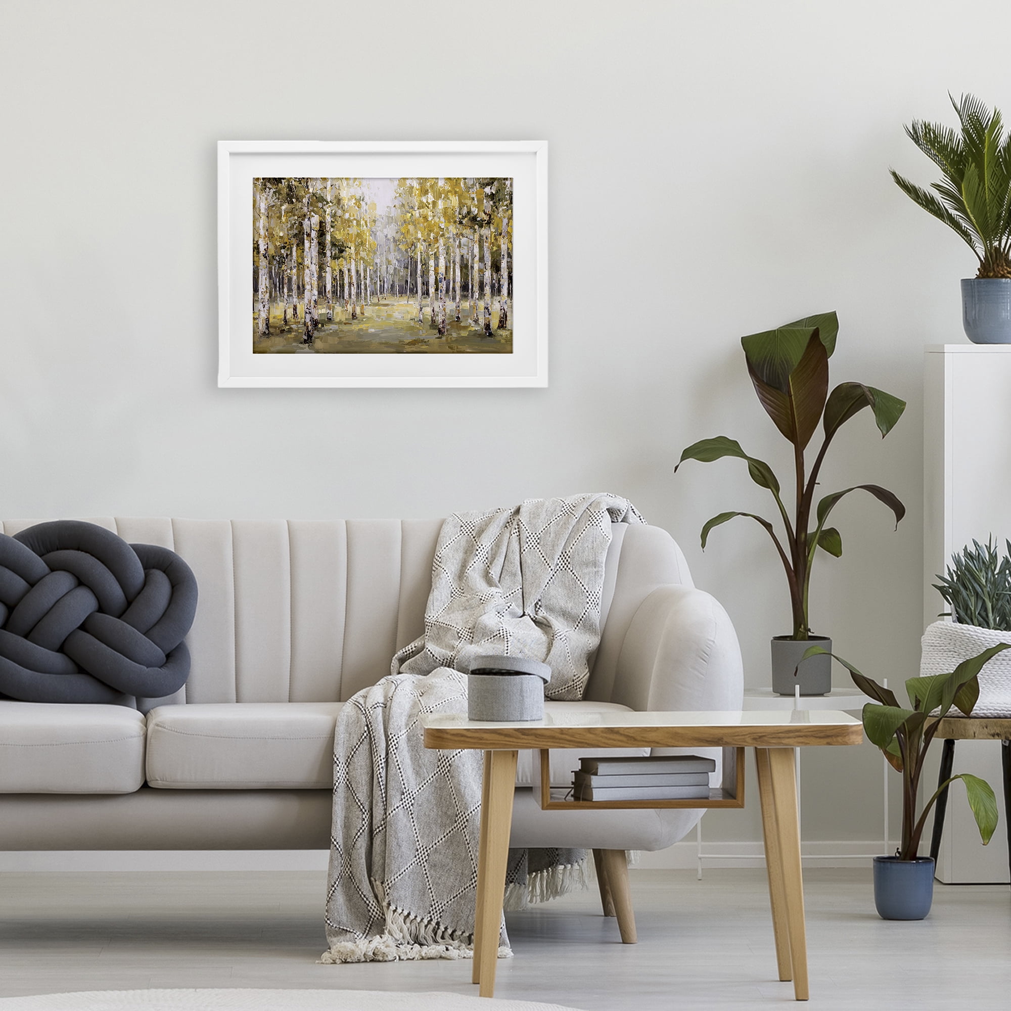 Stupell Industries Impressionist Birch Trees & Fall Leaves White Framed Print Under Glass, design by Jacky Ngan