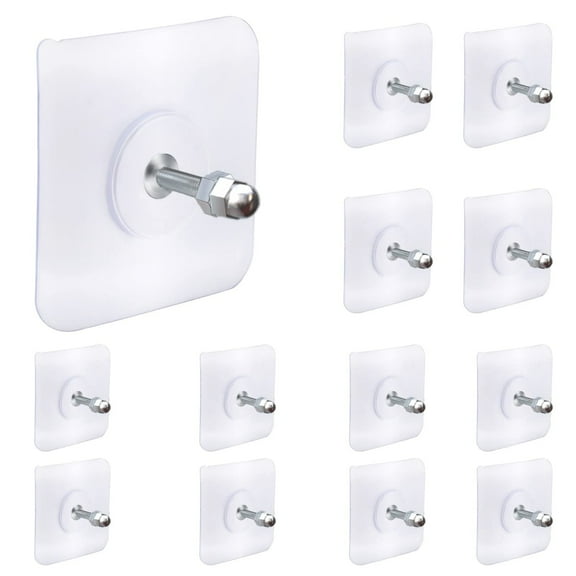 12 Pack Wall Hooks for Hanging,Screw Free Sticker for Mount Wall Shelf, 2 in 1 Reusable Adhesive Hooks Heavy Duty, Waterproof Rustproof and Oilproof for Kitchen, Bathroom, Home, Office(16mm)