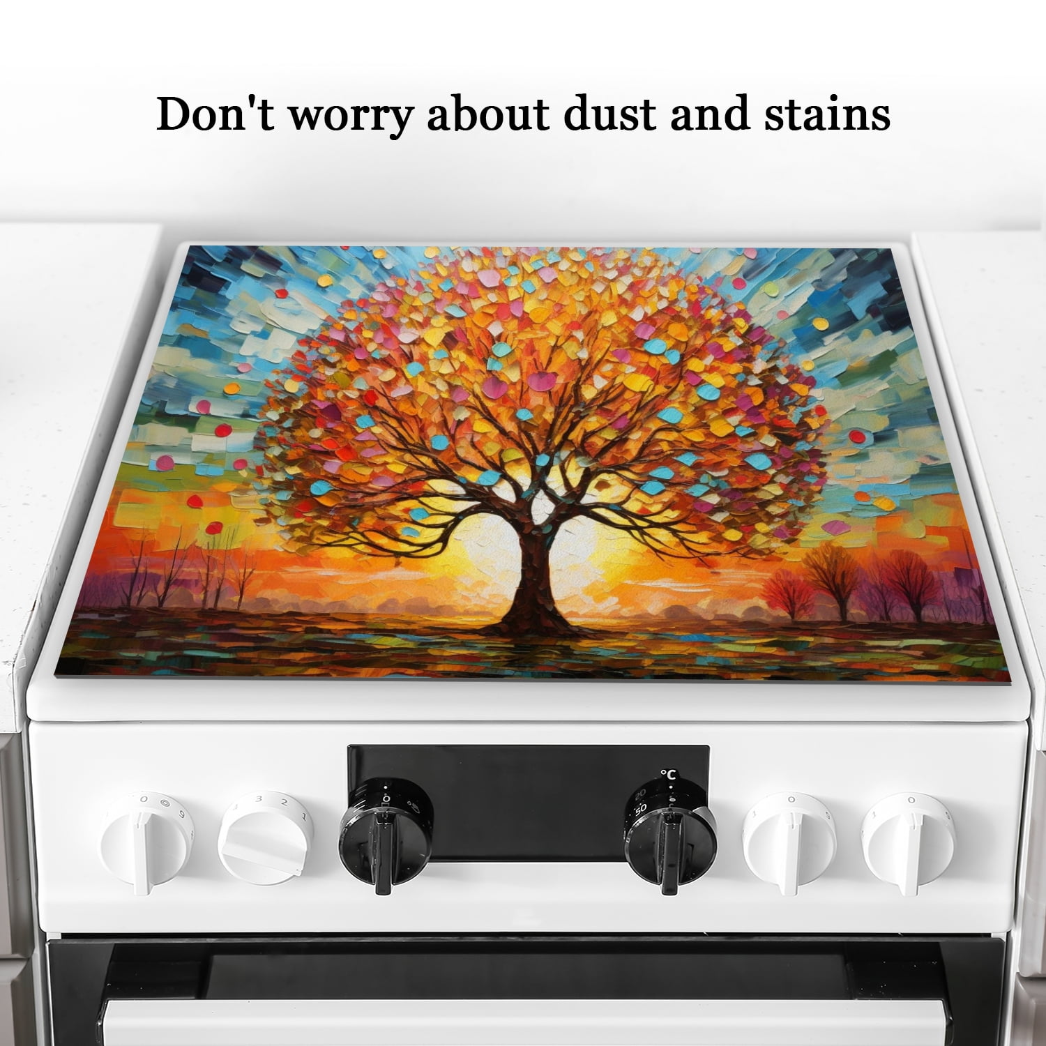 Cover for Stove Top Electric Flat Top, Huge Tree Pattern Heat Resistant Ceramic/Glass Cooktop Cover, Washable Foldable Induction Cooktop Protector Mat for Kitchen RV (28×20 Inch)