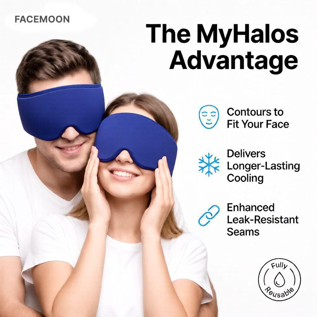 FACEMOON Reusable Cooling Gel Eye Mask, Cold Compress for Puffy Eyes & Dark Circles, Soft Sleep Mask