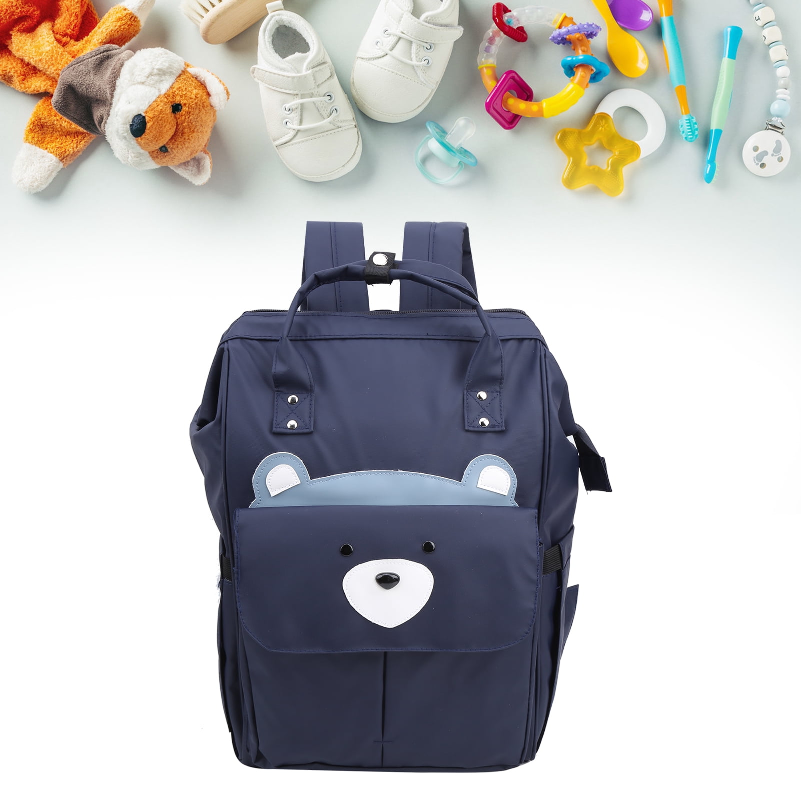 NFTIGB Multifunction Diaper Bag Backpack, High-Capacity Mother and Baby Bag with Handles, Water-Resistant Navy Blue Bear Pattern (16.54 inches / 42.0 cm)