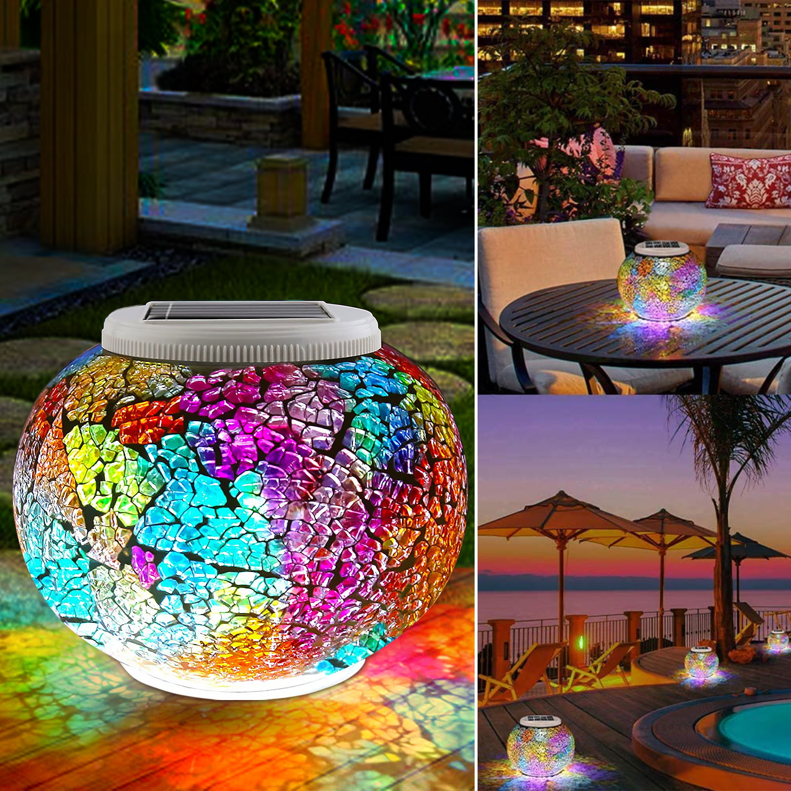 Solar Power Garden Glass Ball Outdoor Landscape Table Lamp Yard LED Light 