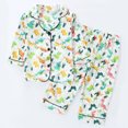 thumbnail image 2 of MEZZALL Boys Pajamas Sets Kids Soft Satin Cartoon Dinosaur Print Sleep Set Long Sleeve Lapel Button Tops Matching Full Length Pants Summer Loungewear Relaxed Fit Sleepwear, 2 of 8