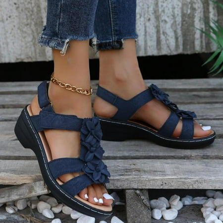 

Homedles Sandals for Women- Open toe Comfortable Gift for Women Casual Summer Flat Gladiator Sandals Dark Blue 37