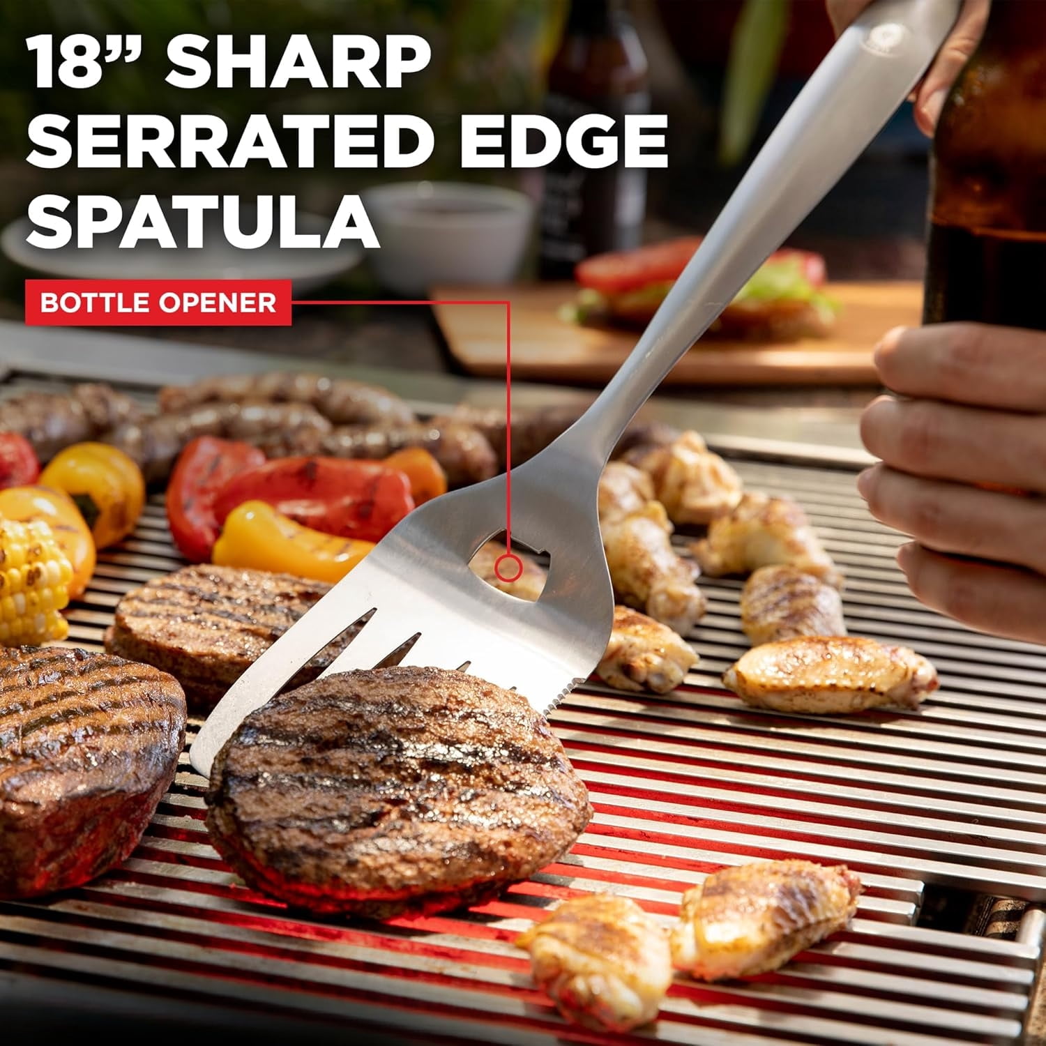 Grilling Accessories - BBQ Accessories Grill Set with Spatula, Fork, Brush & Tongs - Outdoor Barbecue Utensils, Fathers Day Gift for Dad Husband Men Him Boyfriend