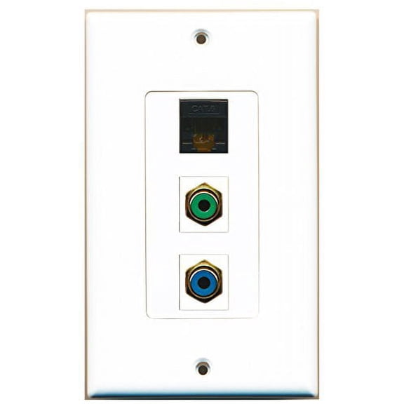 RiteAV - 1 Port RCA Green and 1 Port RCA Blue and 1 Port Cat6 Ethernet Black Decorative Wall Plate Decorative