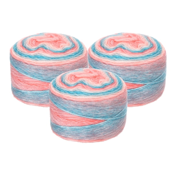 Paquete de 3 ovillos de 100g de hilo de algodón en degradado suave arcoíris mezcla de azul y rosa (300g)
