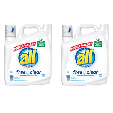 (2 pack) all with Stainlifters Free Clear Liquid Laundry Detergent, 123 Loads, 184.5