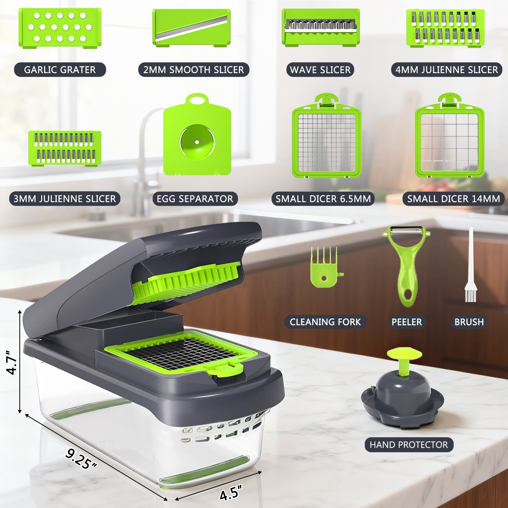 GARITIN Vegetable Chopper with Container, Onion Veggie Food Chopper for Kitchen, Chopped Carrots Potato Slicer Manual Hand, Gray