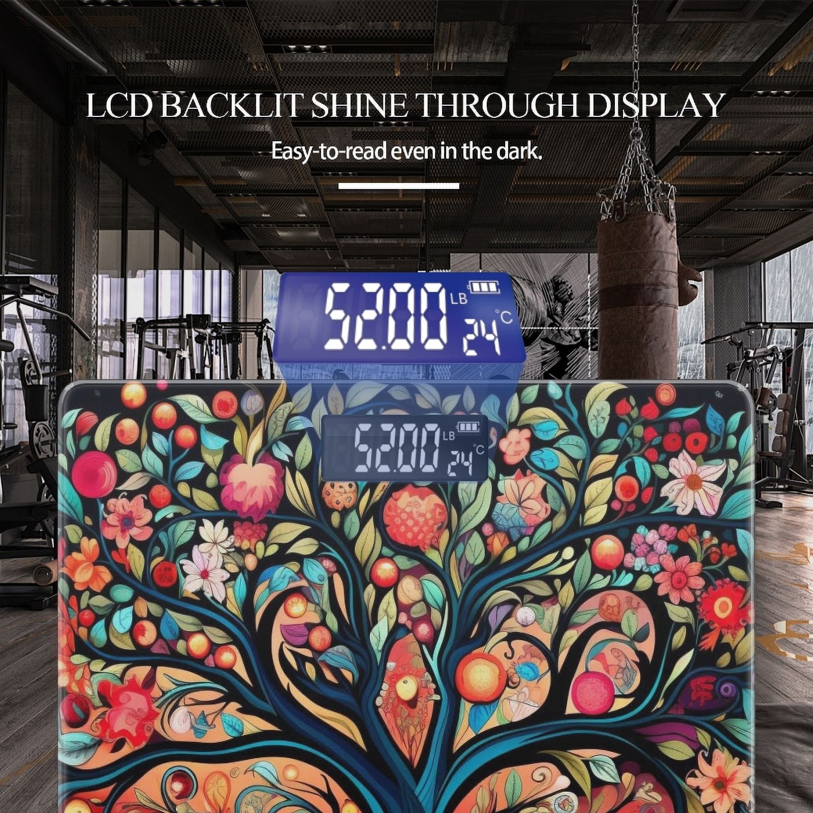 High Precision Body Weight Scale Smart Bathroom Scales with Large LCD Display(400lbs),Decorative for Bedroom-Tree Of Life With Branches Adorned In Colorful Fruits And Flowers