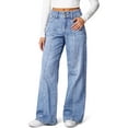 thumbnail image 2 of JJHGVB Wide Leg Jeans Summer Jumpsuit Loose Long Trousers palazzo pants Casual Lounge Loose Fit Classic Pull-On Pant Straight Denim Jeans High Waisted Denim Pants Vintage Jeans Light Blue S, 2 of 6