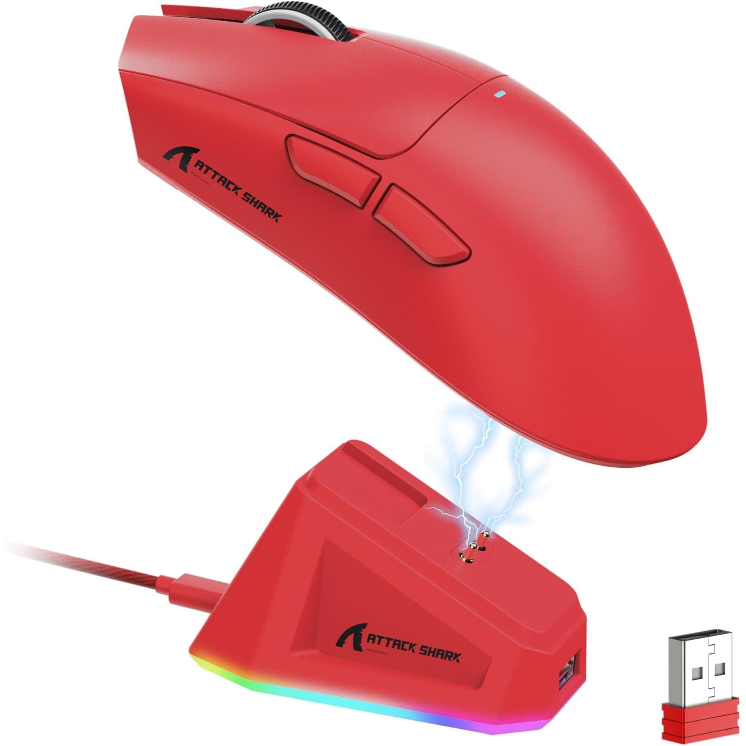 ATTACK SHARK X11 Wireless Gaming Mouse with Charging Dock, PixArt PAW3311 Gaming Sensor, BT/2.4G Wireless/Wired-Red