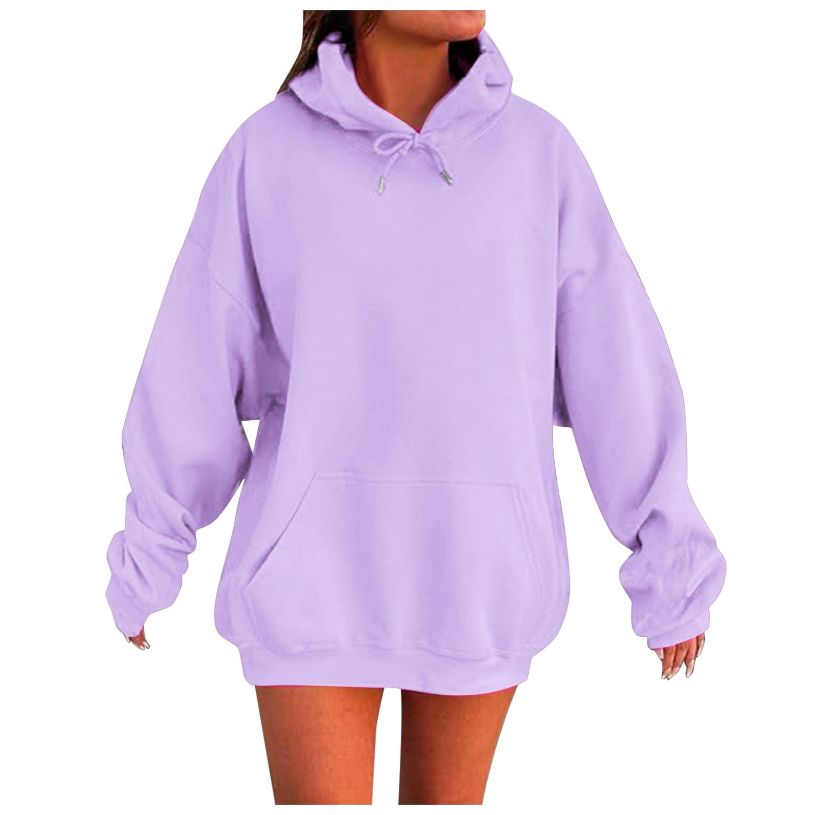 Women's Solid Color Drop Shoulder Hoodie With Pockets Comfortable