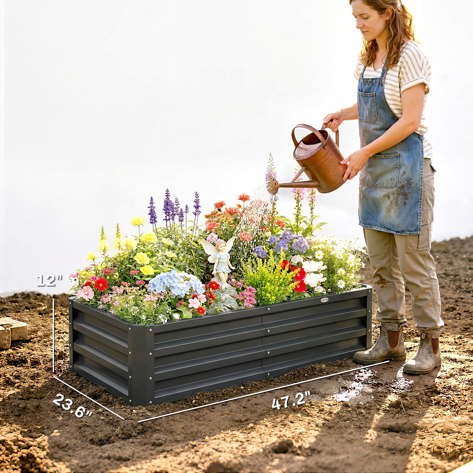 Outsunny 4' x 2' x 1' Galvanized Raised Garden Bed Planter Raised Bed with Steel Frame for Vegetables, Flowers, Plants and Herbs, Gray