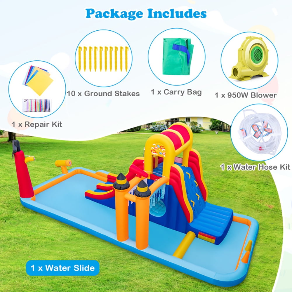 Aimee Lii 6-In-1 Inflatable Water Slide with Dual Slides Climbing Wall and Cave Crawling Game with 950W Blower, Playhouse for Kids Outdoor