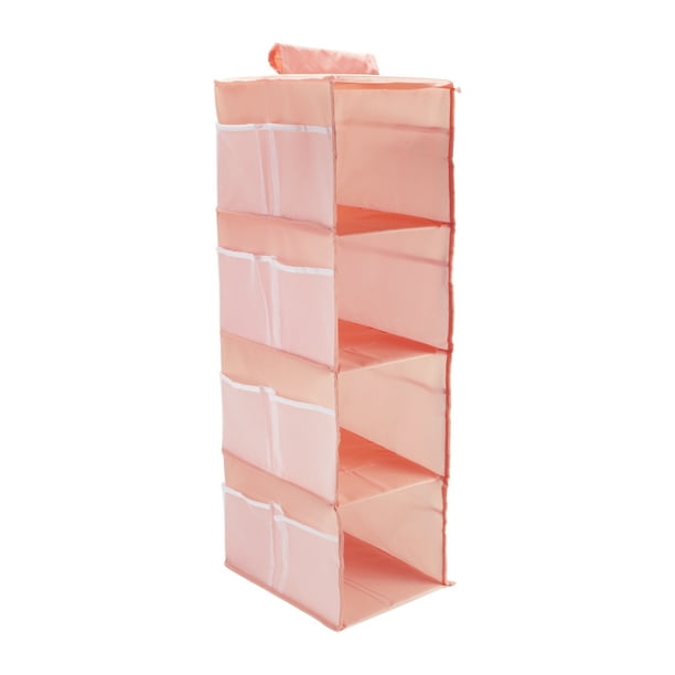 Organizador colgante de armario de 4 estantes, estantes de almacenamiento colgantes, estantes colgantes plegables para armario con cintas mágicas, rosa