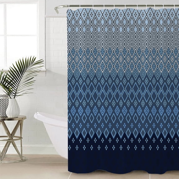 Blue Grey Ombre Geometric Bathroom Curtain 78 Inch Shower Curtain with Hooks, Modern Abstract Art Waterproof Polyester Bath Curtain Washable Bathtub Curtain 72''x 78''