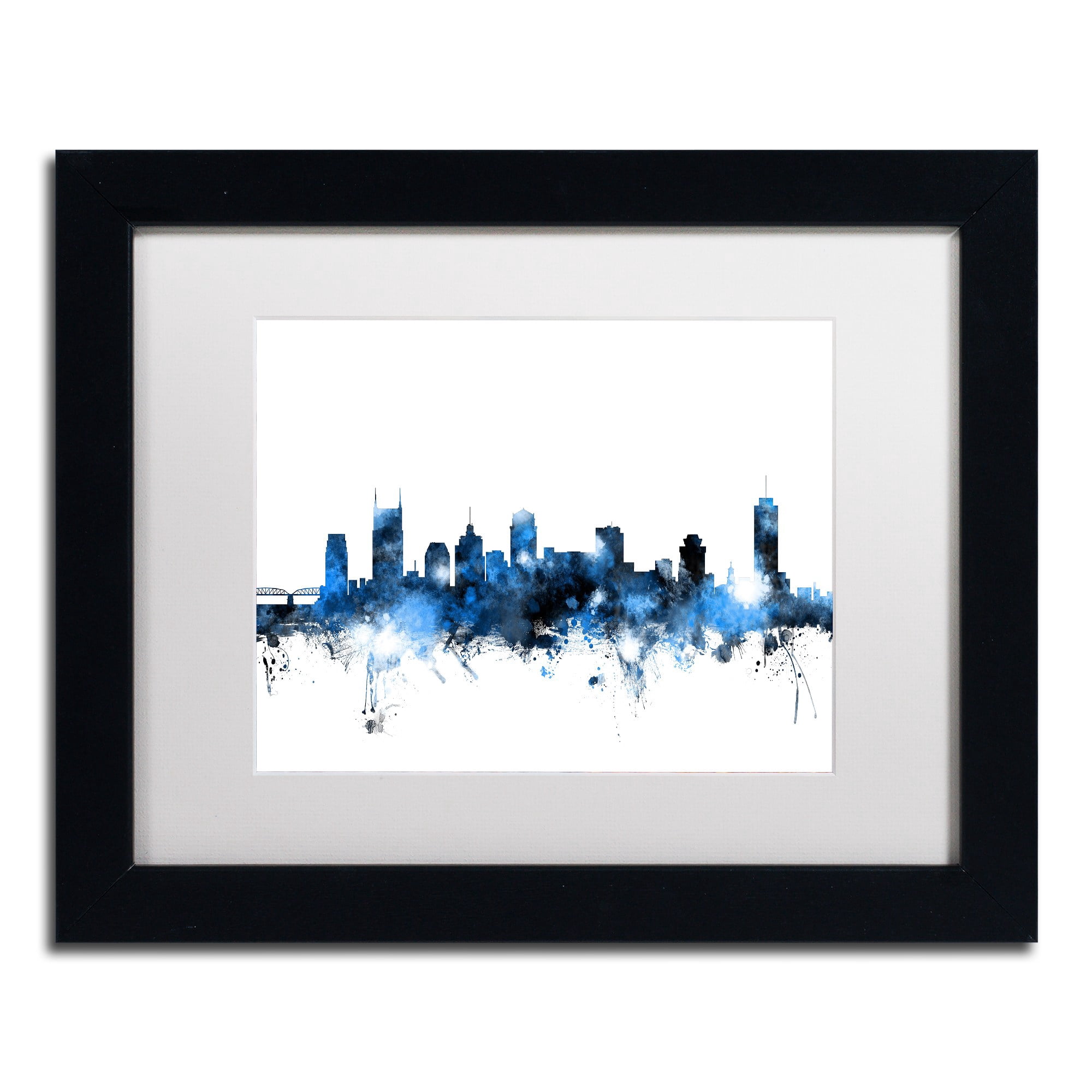 Trademark Fine Art "Nashville Tennessee Skyline White" Canvas Art by Michael Tompsett, White Matte, Black Frame