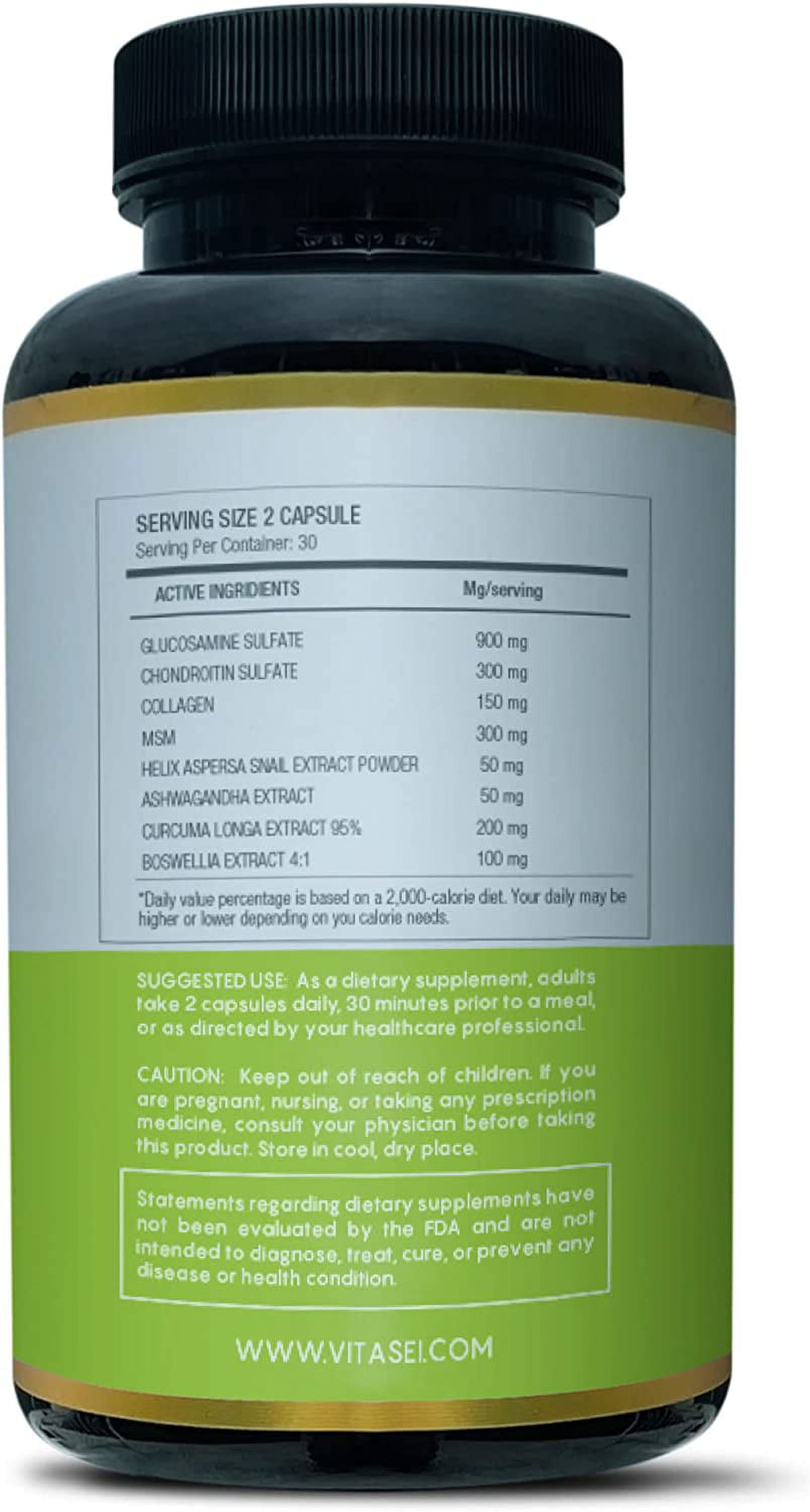 VITASEI Snail Complex Collagen Joint Support Supplement for Women & Men, Supports Mobility & Flexibility, Organic Dietary MSM Supplement, Non-GMO, Gluten-Free, Dairy-Free, 60 Pills