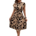 thumbnail image 2 of WTOBBY Women's Casual Fashion Abstract Print Pleated Cuff Dress with Unique Pattern and Relaxed Fit for Artistic Style Outings,Beige L, 2 of 5