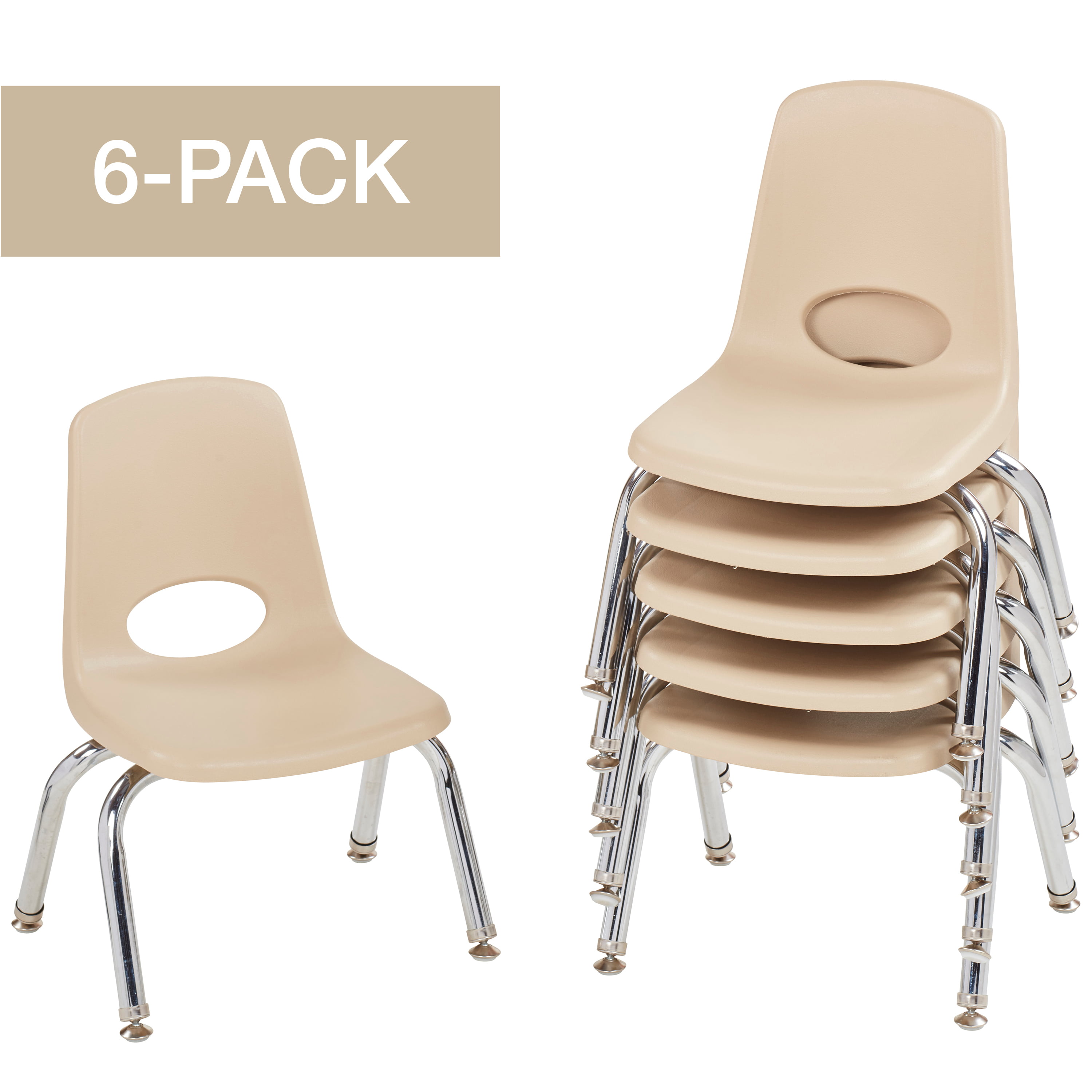 6 PACK 12''School Stack Chair w/Chrome Legs & Swivel Glides Sand Color 