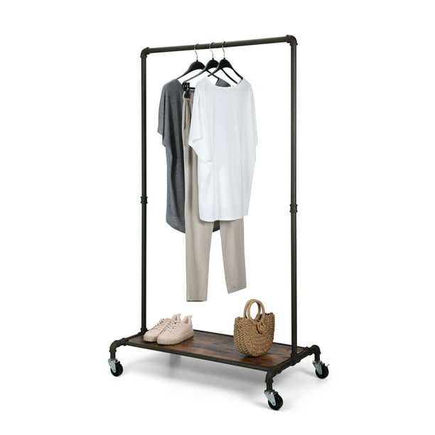 Real Home Innovations Heavy Duty Garment Rack, Metal and Wood, Black ...