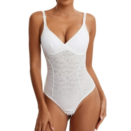 

MANIFIQUE Lace Bodysuit for Women Tummy Control Shapewear Sleeveless Tops V-Neck Backless Camisole Jumpsuit Shaper