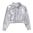 thumbnail image 3 of TiaoBug Kids Shiny Metallic Bomber Jacket Boys Girls Motorcycle Baseball Long Sleeve Zip Up Coats Silver 12, 3 of 7