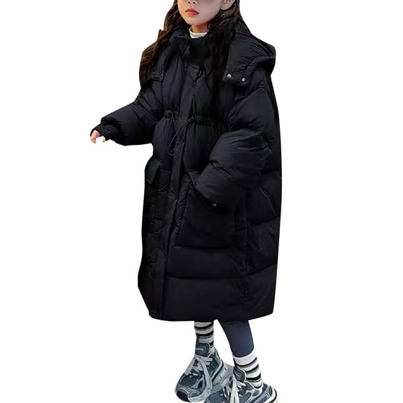 KAUOD Boys Girls Long Winter Coats Waterproof Hooded Quilted Puffer Jackets Lightweight Oversized Pockets down Outwear