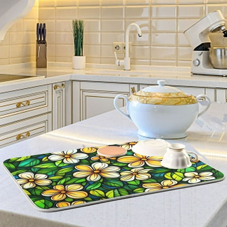 

Summer Various Flowers Dish Drying Mats for Kitchen Counter Absorbent Microfiber Coffee Pad