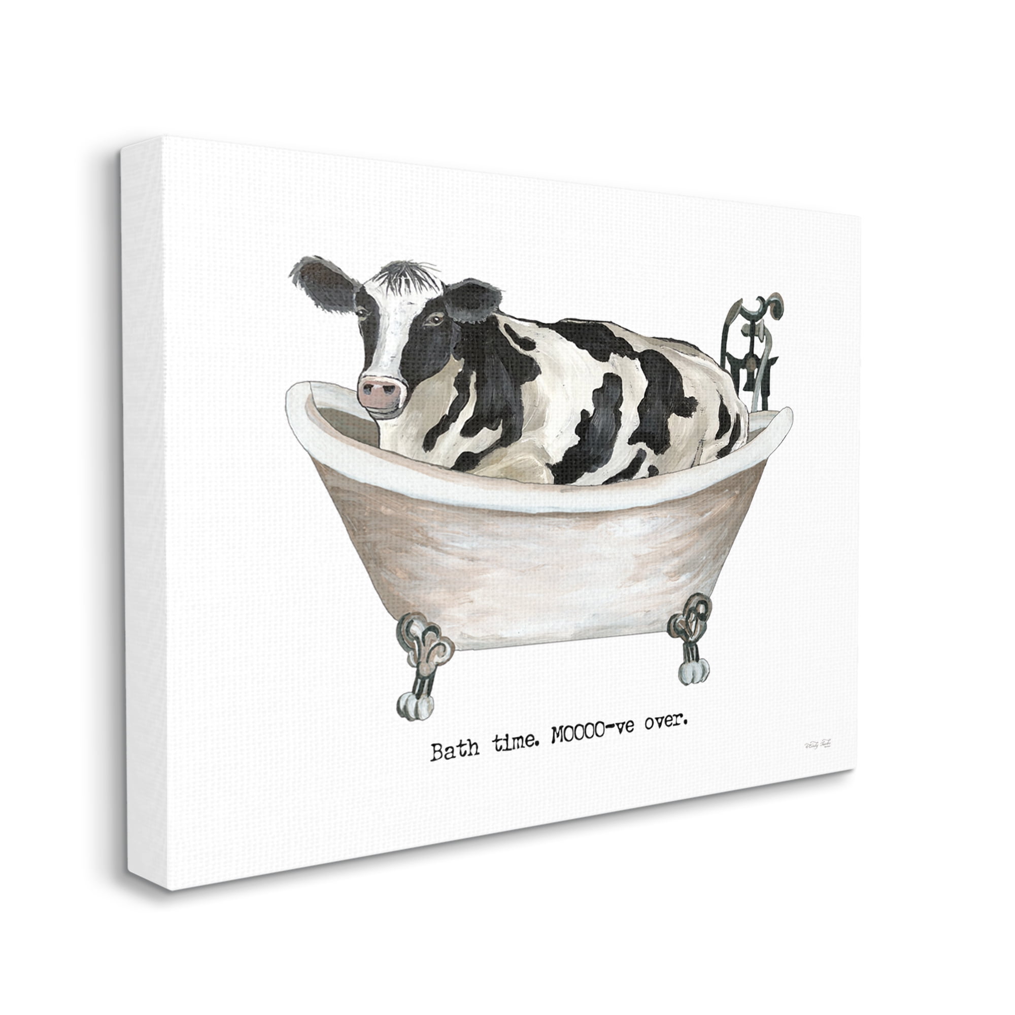 Stupell Industries Moo-ve Over Bath Time Cow Farmhouse Bathroom Sign Graphic Art Gallery Wrapped Canvas Print Wall Art, Design by Cindy Jacobs