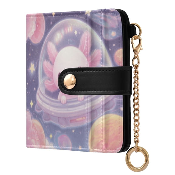 Qxltty Space Axolotl Ladies Wallet Rfid Slim Thin Compact Credit Card Women Wallet Zipper Coin Pocket and ID Window for Female Gifts