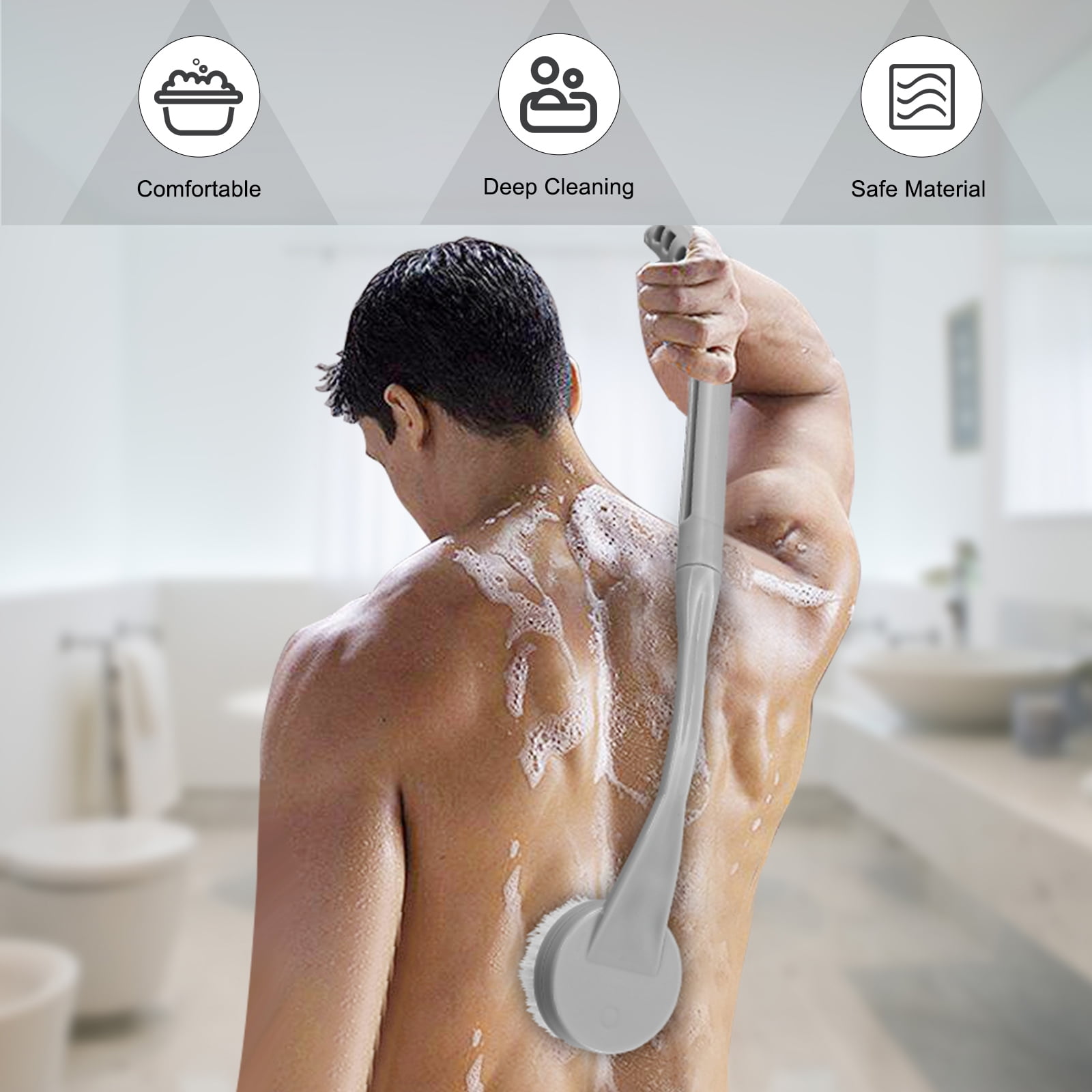 Back Scrubber for Shower - Exfoliating Body Scrubber - 20 Long Handle -  Natural Boar Bristle Shower Scrubber & Body Brush for Showering - Ideal  Bath