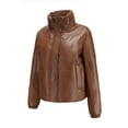 thumbnail image 5 of Fesfesfes Leather Jacket for Women Warm Long Sleeve Jacket Slim Winter Parkas Faux Leather Hoodless Coats, 5 of 5