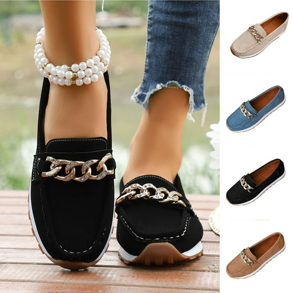 Eltusu Women Loafer Flat Shoes, Round Toe Workwear No Slip Breathable Dress Shoes Black Size 5.5-9.5