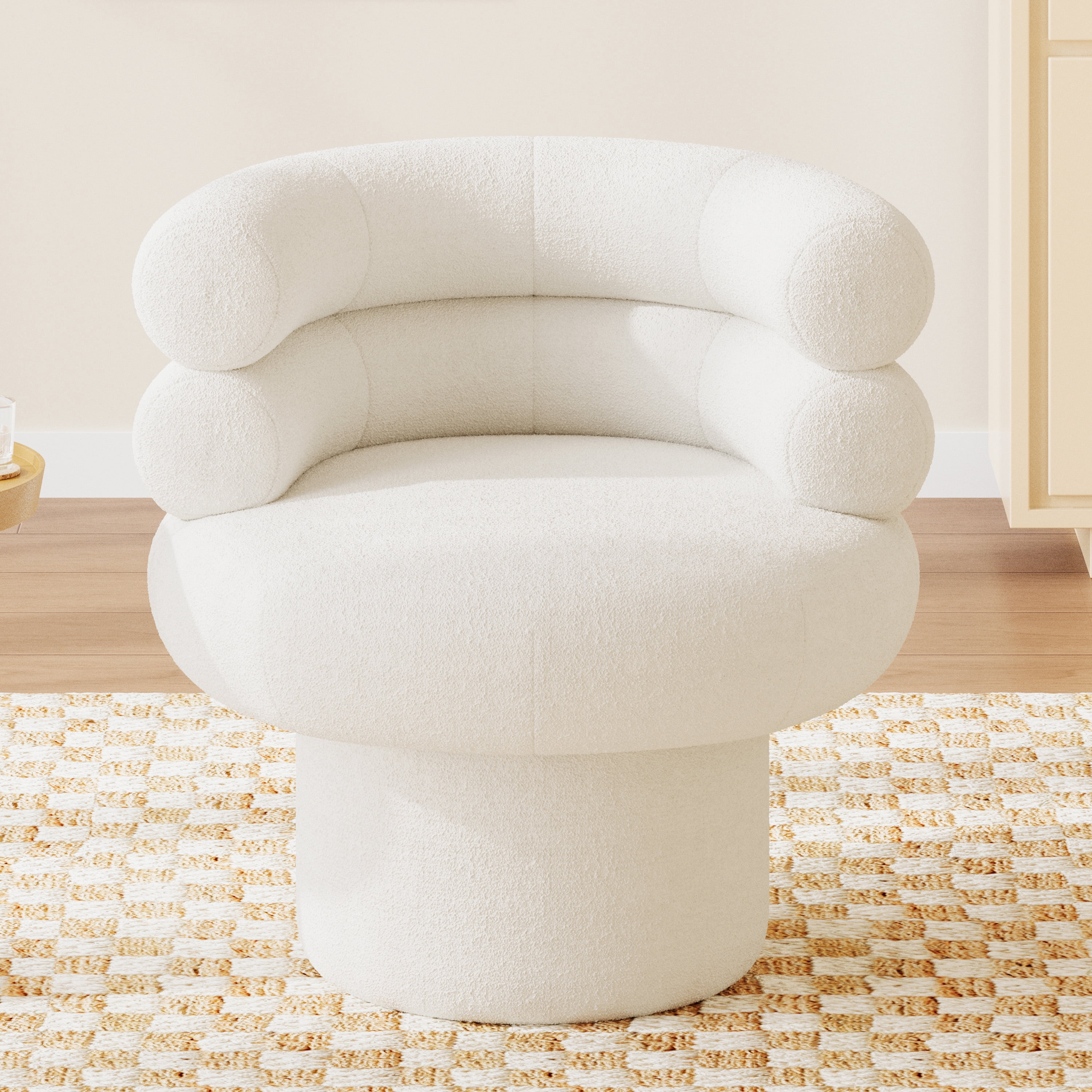 Euroco Swivel Accent Chair, 360° Swivel Barrel Chair with Round Back and Soft Cushion,Teddy Fleece Reading Chair Vanity Chair for Small Space,Living Room,Bedroom,White