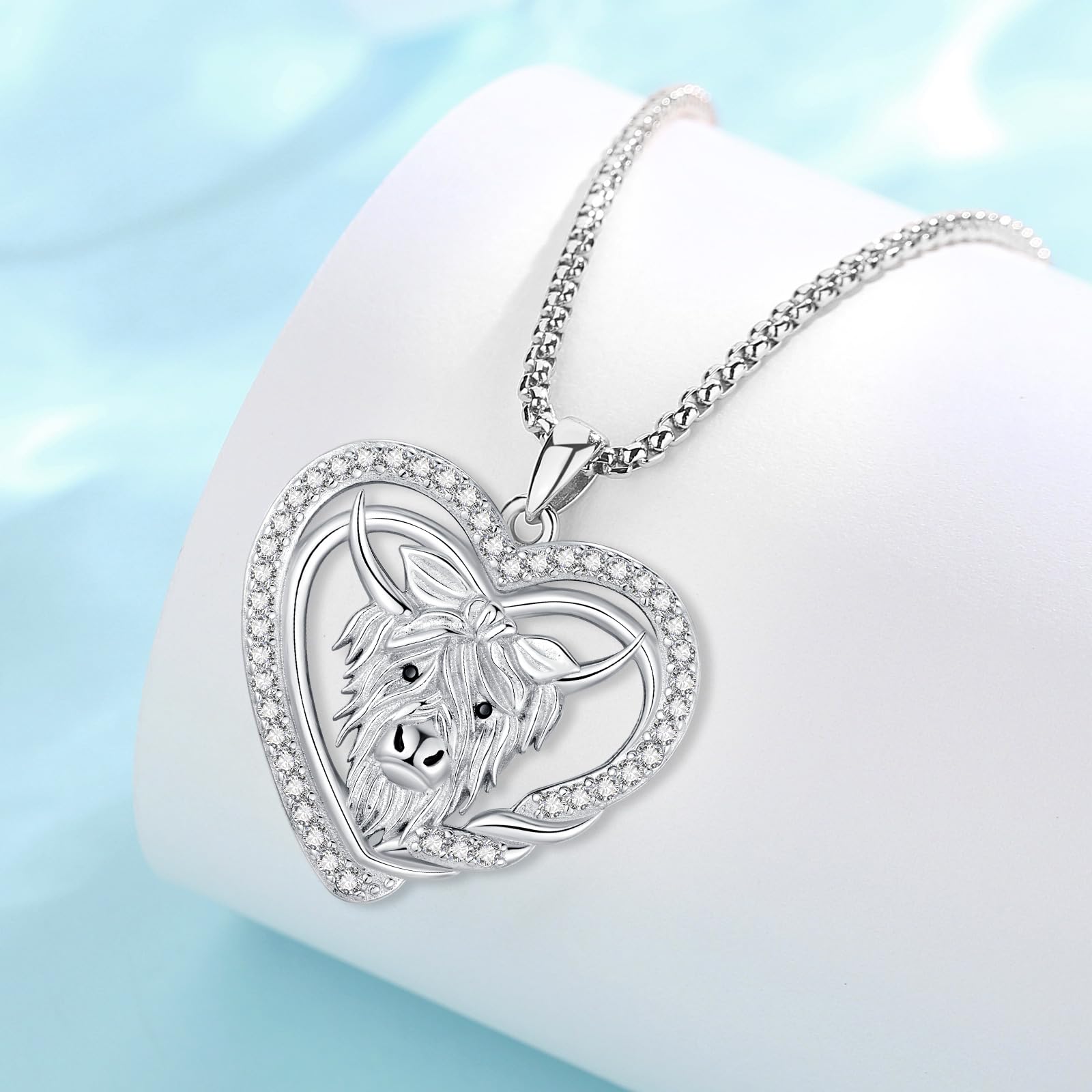 Highland Cow Sterling Silver Jewelry Set – Pendant, Necklace & Gift Box, Animal Lover Gift For Her