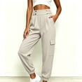 thumbnail image 5 of Khunlpohl Cargo Pant for Womens Button Elastic High Waist Casual Joggers Pants Hiking Athletic Trousers with Multiple Pockets, 5 of 8